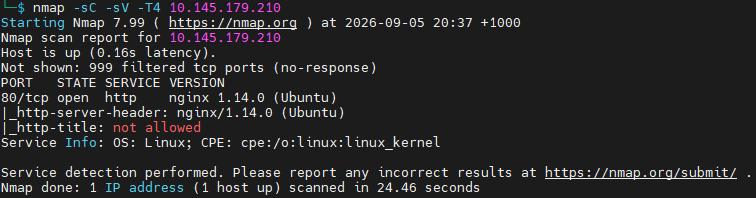 Nmap service and default script scan results